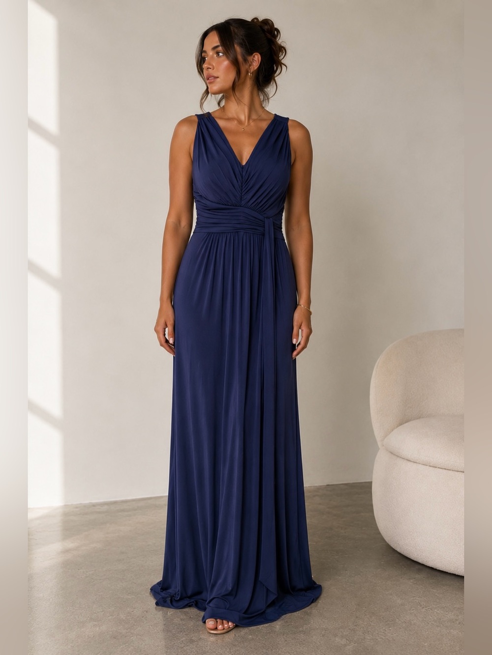 Sangria Navy Blue Ruched Formal Gown Size 12